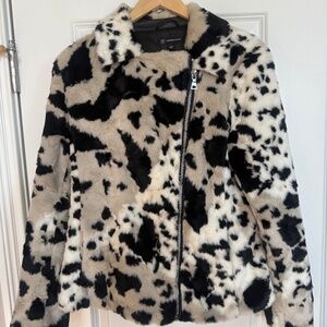INC Brand for Macy’s Faux-Fur Cow-Print Coat- size Large, like New,